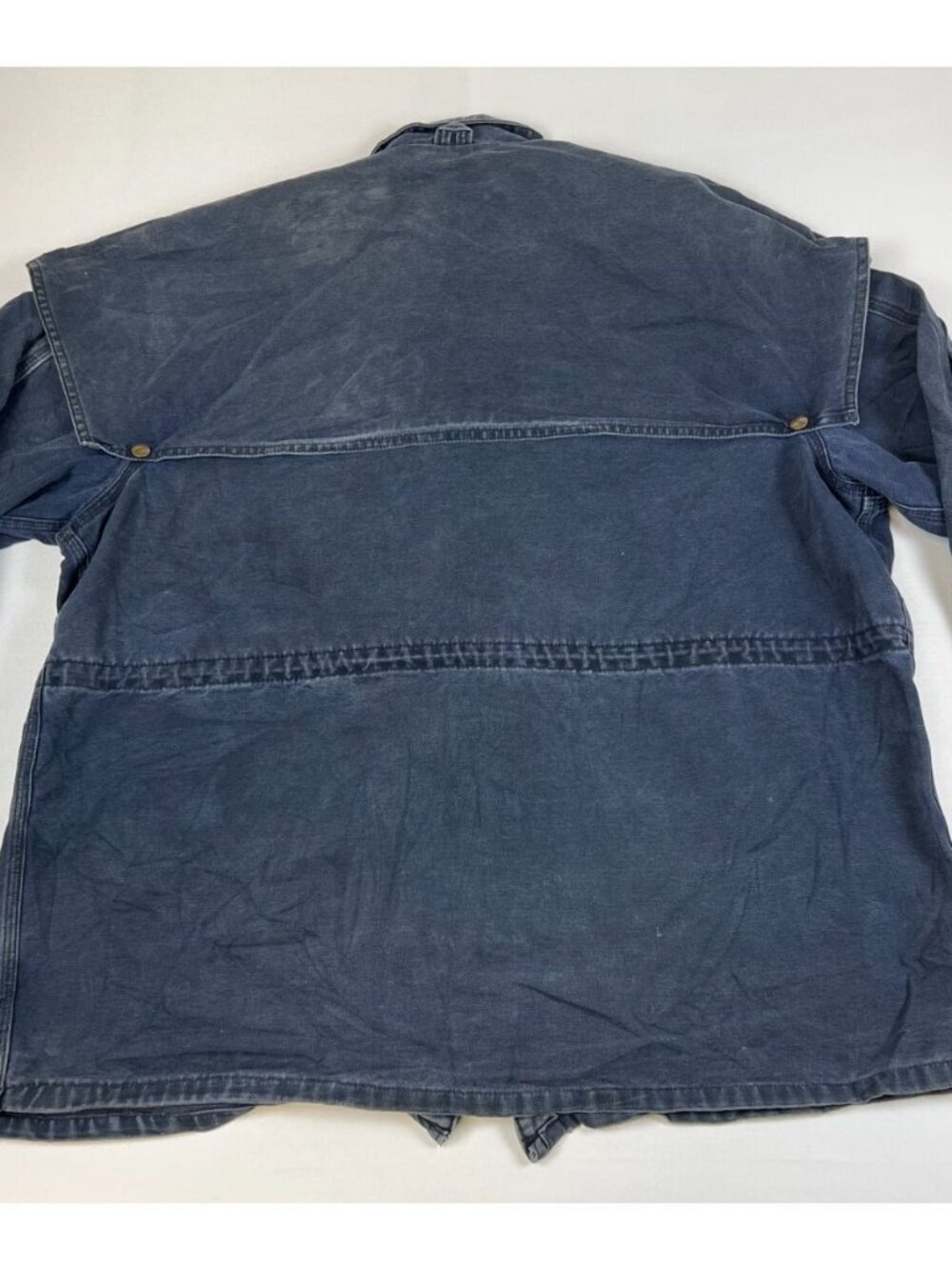 Rare VTG Carhartt CW083 Navy Blue Cape Coat Blanket Lined Duster Jacket XL - Picture 2 of 13